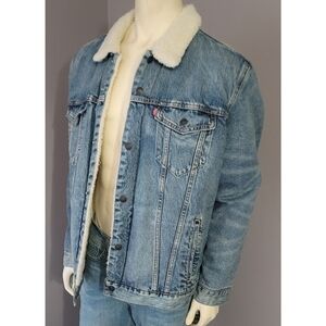 Levi's Blue Denim Jacket with White Sherpa Collar